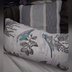 Decorative Bird Print Lumbar Pillow - Blue & Teal Accents Set